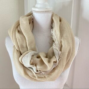 Staring at Stars Gauzy Beige Metallic Thread Raw Edge Infinity Scarf 28”x36”